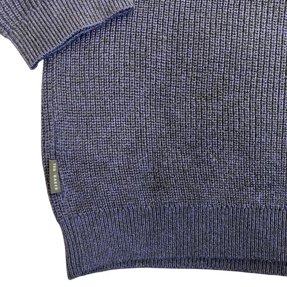 Ted Baker Sz 4 / Large Rossi Textured Knitted Crewneck Sweater Heathered Navy - Picture 14 of 16
